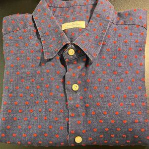 Sonrisa Italy Linen Cotton Fil Coupe Polka Dot Shirt Navy Red Tailored Luxury XL